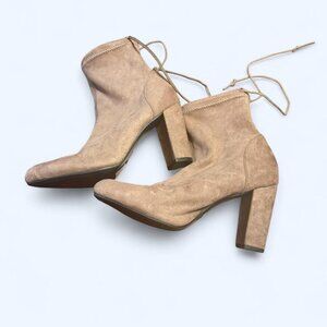 Lulus Taupe Suede Block Heel Ankle Boots (Size 8)